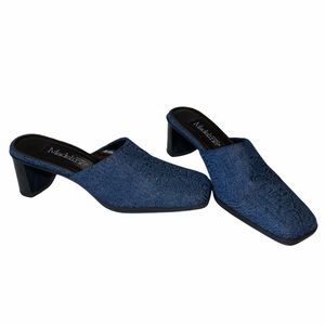 NWOT Madeline Stuart paisley print denim mules